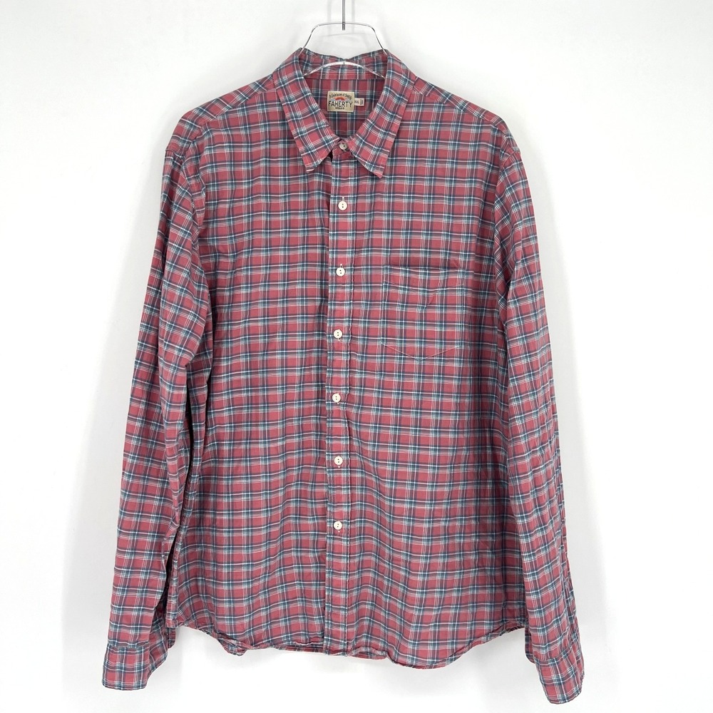 Faherty Plaid Button Up Shirt Mens XXL Pink Blue Classic Preppy Cotton Checkered